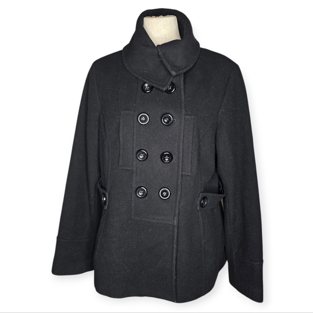 Braetan Black Wool Peacoat Double Breasted Military Coat Womens XL